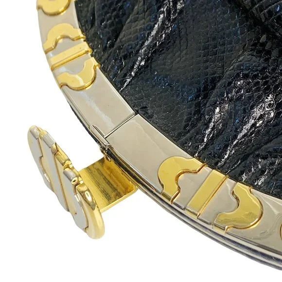 Finesse La Model Vintage Snakeskin Black Egyptian Metal Clutch Crossbody Bag - Picture 11 of 12
